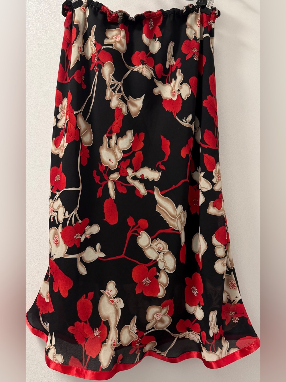 Lori Michaels Black Red Floral Chiffon Midi Skirt 1X Made in Canada